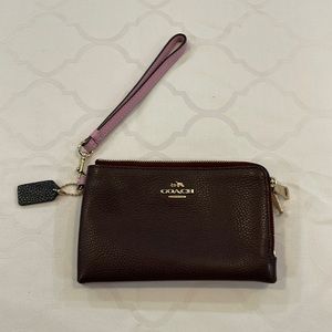 Brown / Pink Leather Coach Wristlet